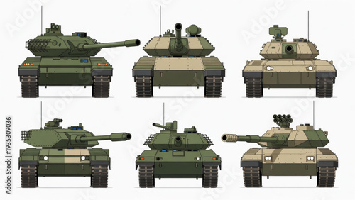 Modern Combat Tank Set – Armored Vehicles Side View Illustration