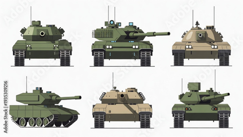 Modern Combat Tank Set – Armored Vehicles Side View Illustration