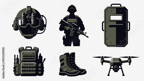 Aviation Military Icon Set – Air Combat and Airport Control Elements