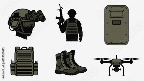 Aviation Military Icon Set – Air Combat and Airport Control Elements