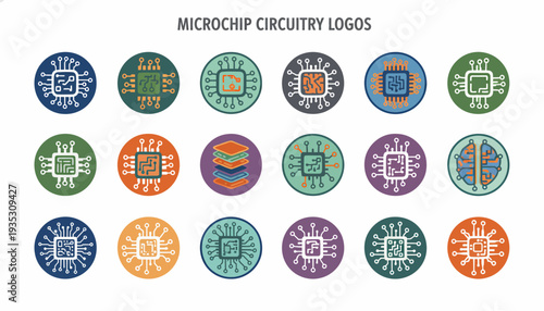 Microchip Circuitry Icons Set: Technology, Innovation, Digital Design