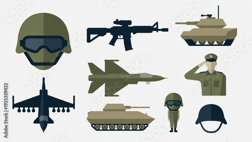 Aviation Military Icon Set – Air Combat and Airport Control Elements