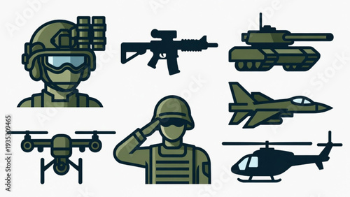 Aviation Military Icon Set – Air Combat and Airport Control Elements