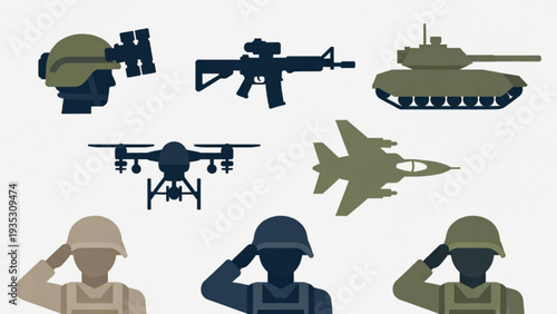 Aviation Military Icon Set – Air Combat and Airport Control Elements