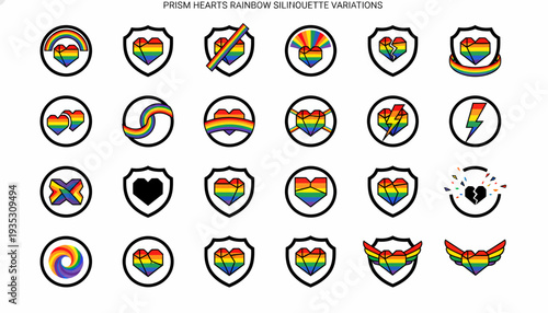 Rainbow Heart Icons: Pride Symbols Variations