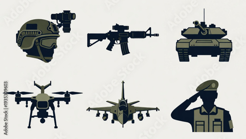Air Force and Military Aircraft Icon Collection in Flat Silhouette Style
