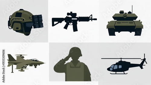 Air Force and Military Aircraft Icon Collection in Flat Silhouette Style