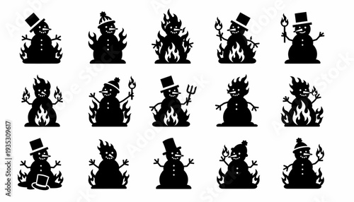 Snowman on Fire Silhouette Collection