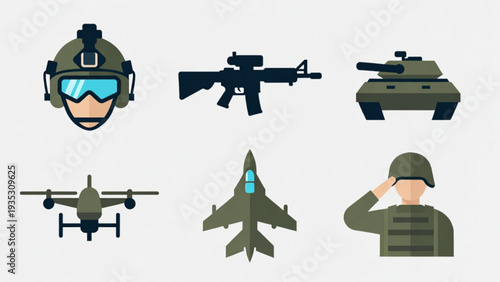 Air Force and Military Aircraft Icon Collection in Flat Silhouette Style