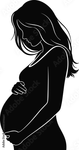 Pregnant, woman, silhouette, vector, illustration, maternity, pregnancy, mother, belly, motherhood, expecting, parent, healthcare, female, health, minimalist, isolated, lady, body, life.