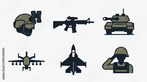 Air Force and Military Aircraft Icon Collection in Flat Silhouette Style
