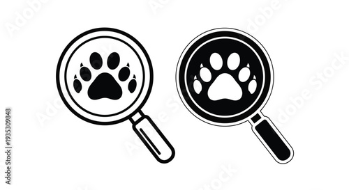 magnifying glass with paw print illustration for pet or wildlife investigation and research