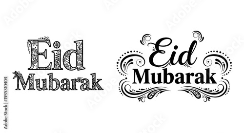 Elegant eid mubarak decorative text designs in contrasting styles Vector, illustration