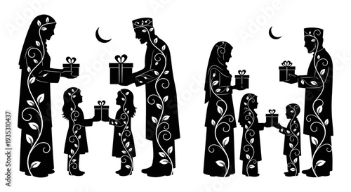 Traditional nativity scene depicting the birth of jesus with family and animals Vector, illustration