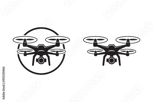 Quadcopter Drone Icon Set with Camera - Modern Unmanned Aerial Vehicle Logo