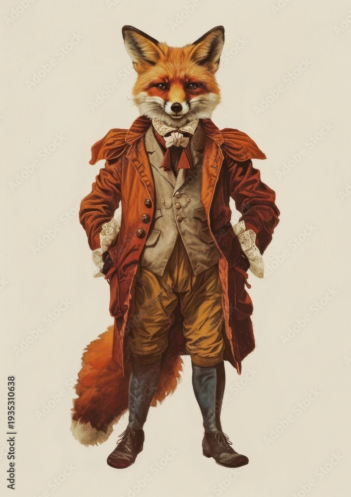 Obraz premium Fox costumes wearing victorian fashion outfit animal clothing human.