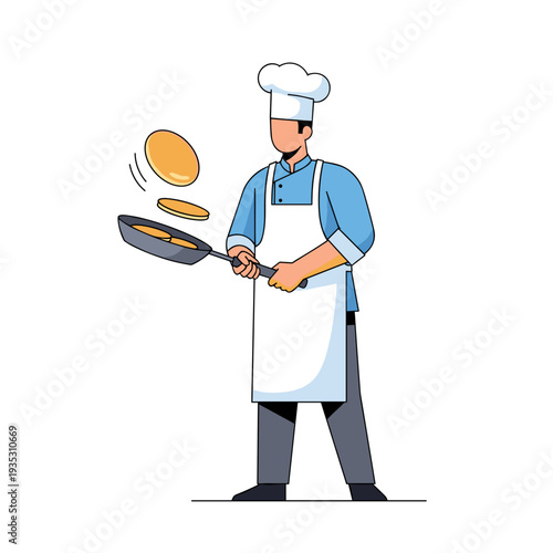 Chef flipping pancakes while cooking in a modern kitchen  