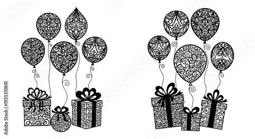 Celebratory gift bundles accompanied by heartfelt party balloons for special occasions Vector, illustration