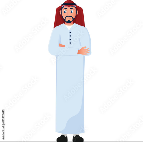 Arabic man standing character design, flat design, cartoon design
