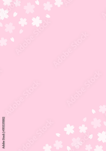 縦の背景　角に桜の花　ピンク
