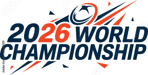 2026 world championship football logo, dynamic soccer tournament badge featuring football symbol stars and bold championship style for global sports event graphics.