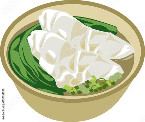 Shrimp Dumpling in Clear Soup Chinese New year food illustration 