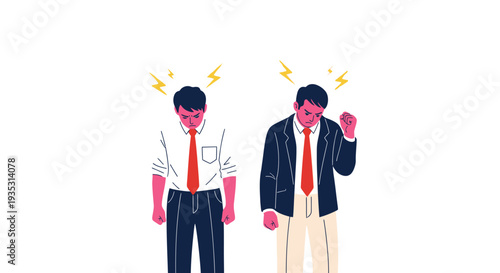 Two men experiencing frustration and anger in business attire on a cloudy day
