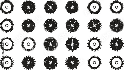 Black and white circular saw blades on white background circular saws industrial