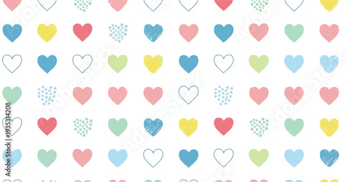 Wallpaper Mural Seamless Hand Drawn Colorful Pastel Heart Pattern with Doodles and Polka Dots Torontodigital.ca