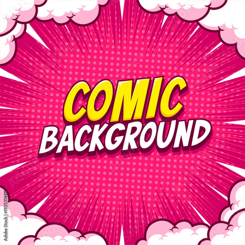 Comic pink background pop art style with cloud frame