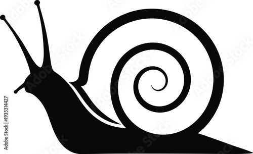 Snail Silhouette Icon, Black Gastropod Shell Spiral Symbol, Slug Animal Illustration Isolated on White Background Vector
