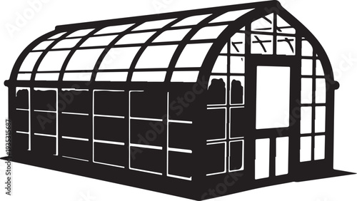 Greenhouse Structure with Glass Panels and Metal Frame Design