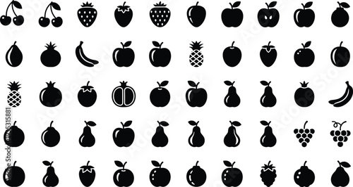 Black and white fruit apples bananas pears