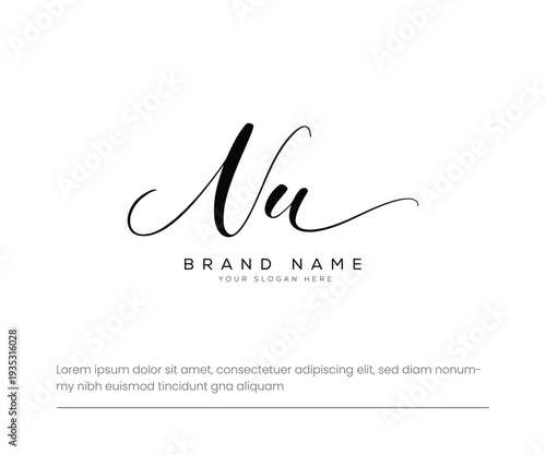 Nu initial letter handwriting monogram signature logo template