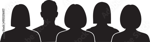 Five black human silhouettes on white background black silhouettes people five people standing