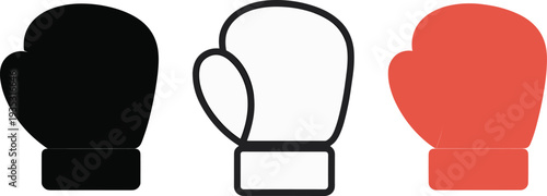Boxing glove icon set with solid silhouette outline and colored style, sport fight equipment symbol collection isolated vector illustration