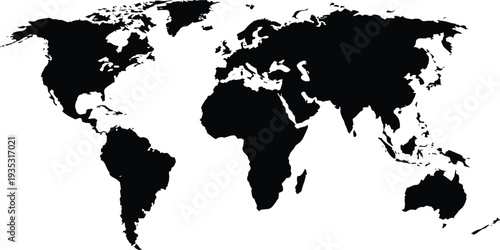 Black Vector World Map Silhouette Isolated on White Background High Detailed Global Continental Borders for Graphic Design Corporate Presentations Geography and Educational Travel Concepts
