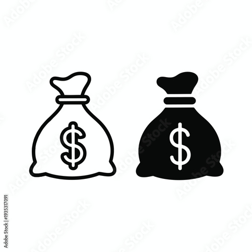 Black silhouette icon of a money bag shaped like a chess pawn symbolizing business and financial strategy in a simple vector design