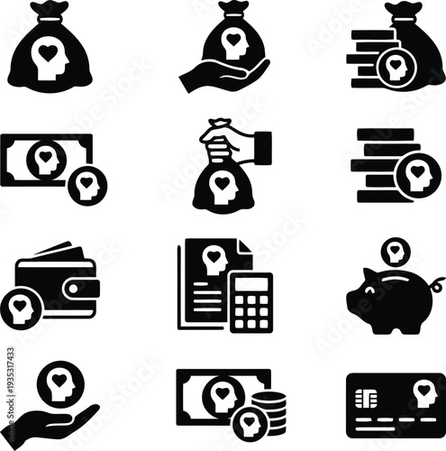 Behavioral finance and emotional money icon set symbol. Vector illustration.