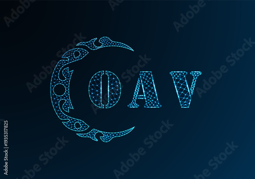 Low poly letter logo OAV design. OAV letter logo low poly vector design on blue color gradient background. OAV logo low poly design