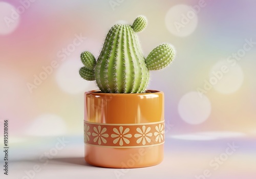 Charming Potted Cactus with Bokeh Background