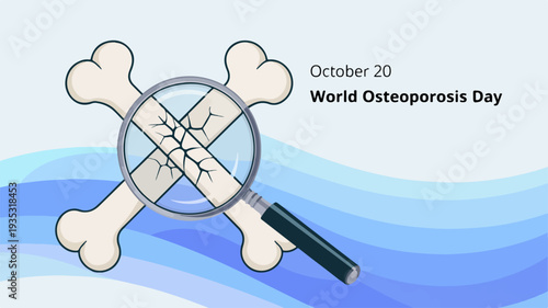 World osteoporosis day banner with magnifying glass on cracked bone osteoporosis awareness concept