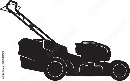 Black silhouette of a lawn mower on white background