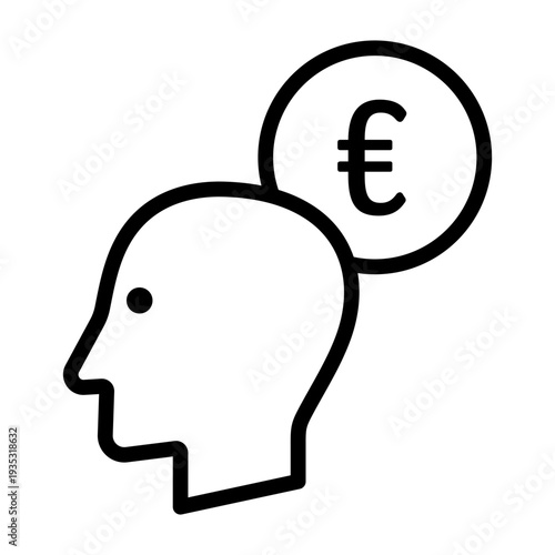 Money Mind Icon. Human Head with Currency Symbol, Finance and Wealth Concept