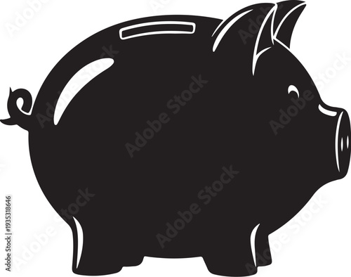 Black Piggy Bank Silhouette with White Outline Details Closeup