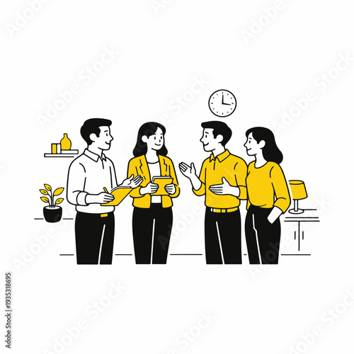 Business Team Discussion and Collaboration in Office Meeting Vector Illustration