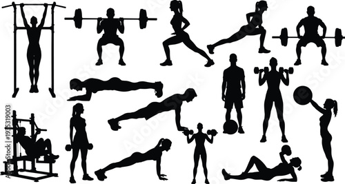 Elegant silhouettes of diverse fashionable women in stylish dresses, skirts, hats, and accessories showcasing modern fashion illustration vector artv