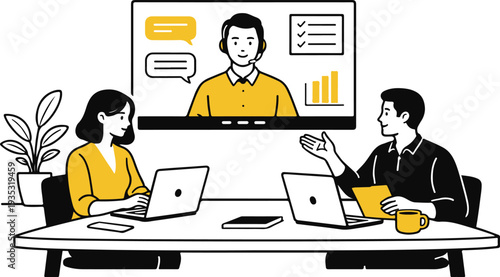 Online Business Meeting Video Conference Remote Work Vector Illustration