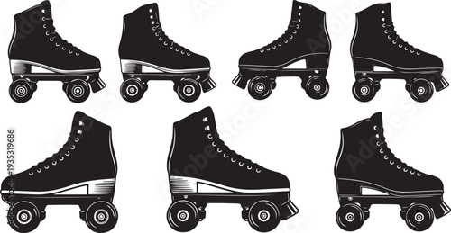Black Roller Skates Isolated on White Background Illustration Set