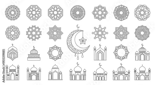 Vintage Christmas vector set of ornate wrought iron gates and decorative design elements featuring seamless winter patterns, snowflakes, and holiday ornaments for festive gift card illustrations